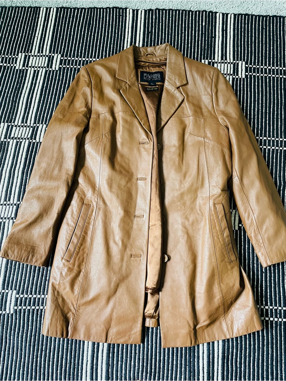 Wilsons Leather Women's Camel Brown Leather Long Coat